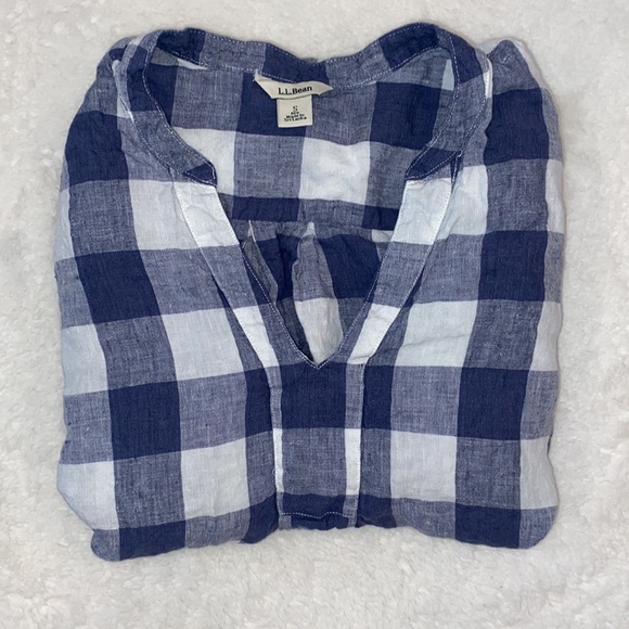 L.L. Bean Split Neck Linen Tunic Long Sleeve Plaid Top - Picture 8 of 10
